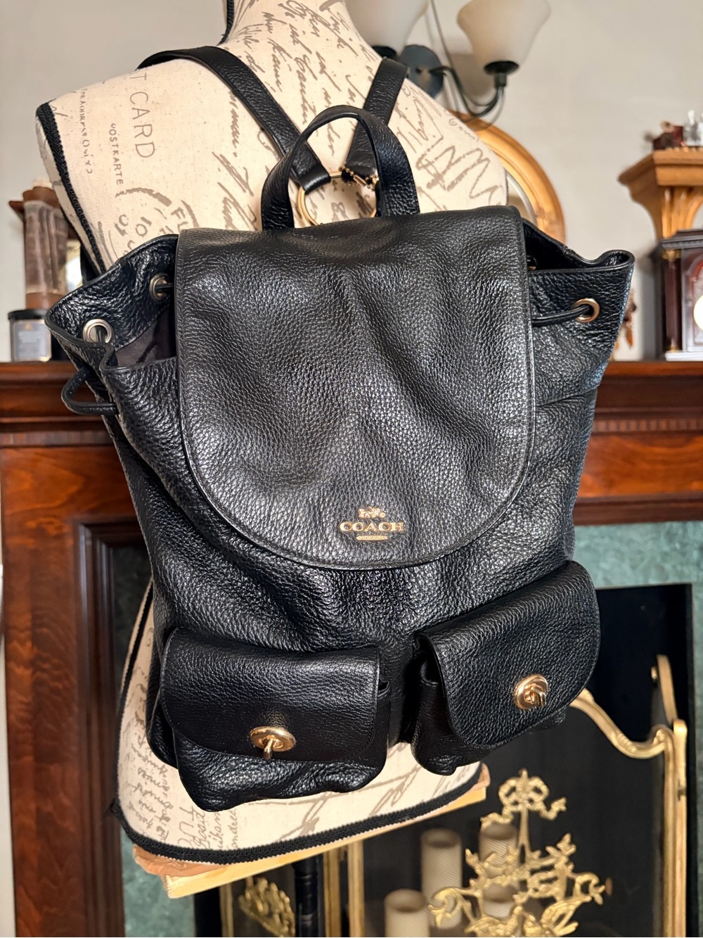 Coach Black Pebbled Leather Tote with Gold Accent